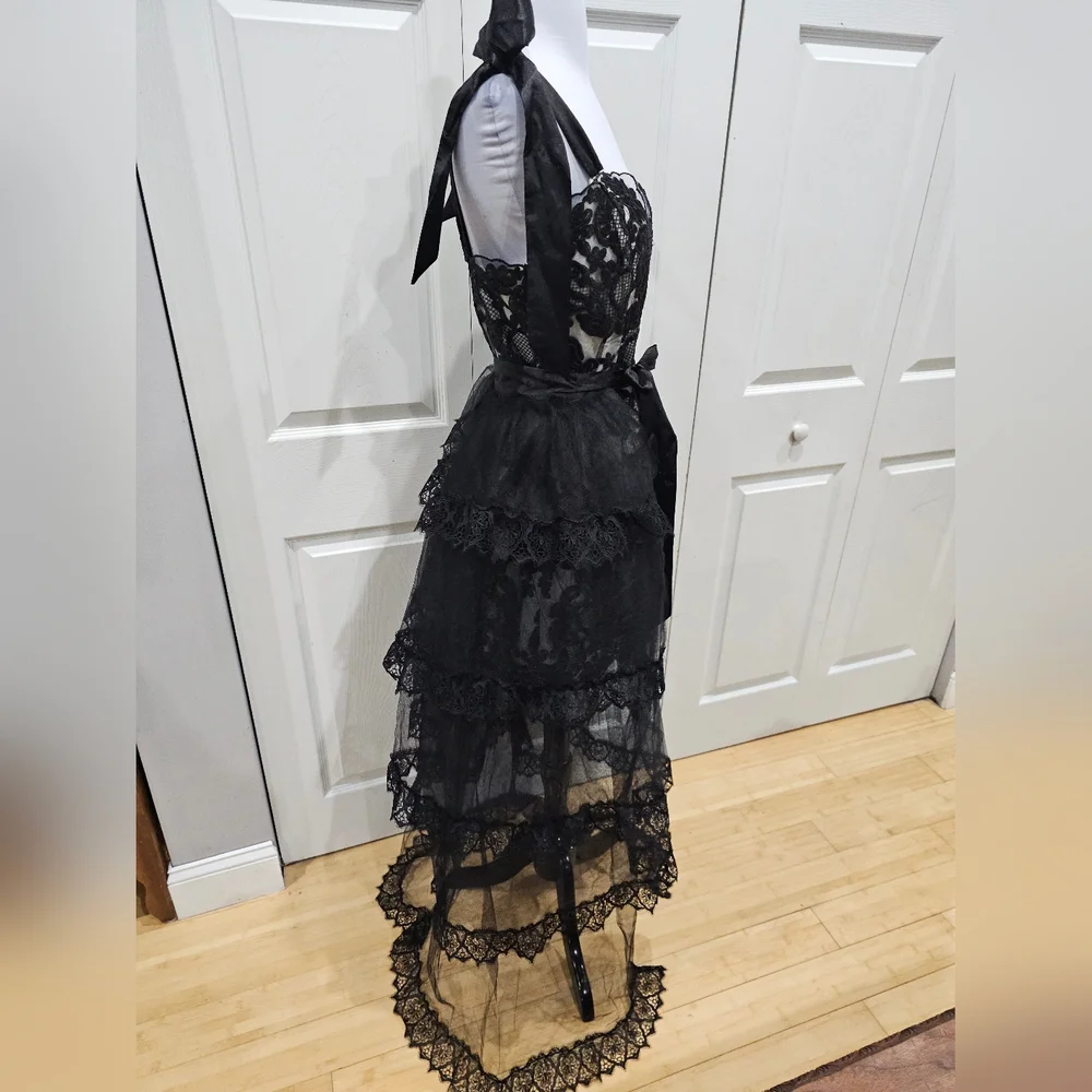 Dolls Kill Unholy Kindred Spirits Black White Lace Mini DressTiered Tulle Skirt - Picture 13 of 16